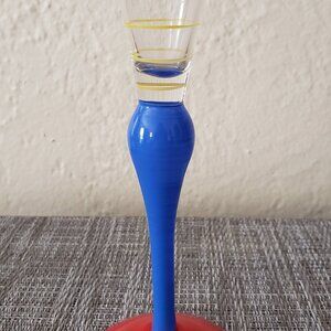 Vintage Orrefors Sweden Anne Nilsson Clown Cordial Champagne Flute Yellow & Blue